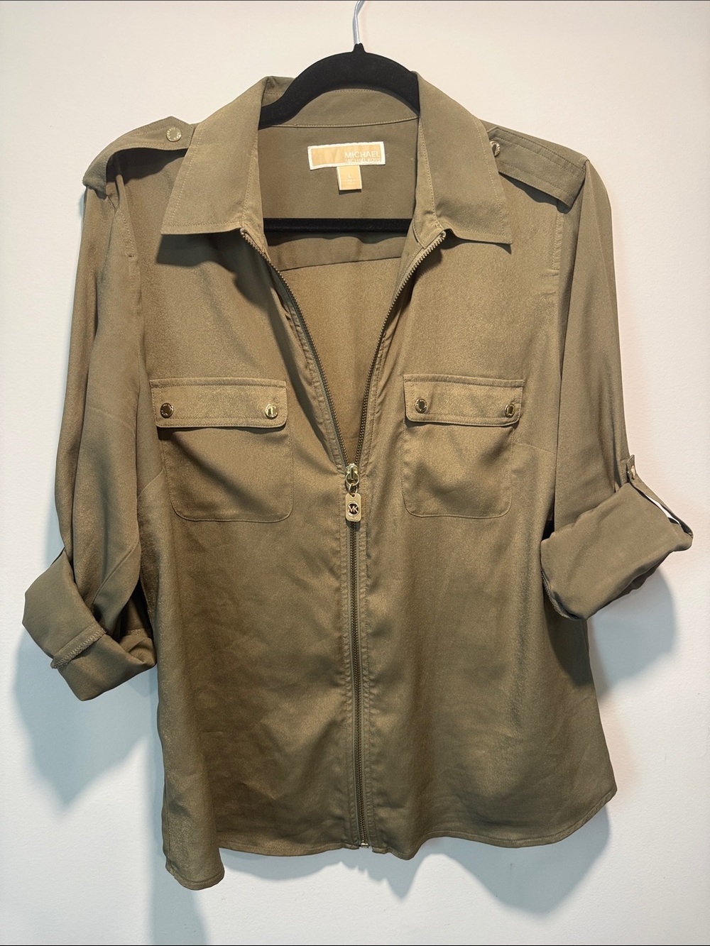 Michael Kors Olive Green Utility Zip-Front Shirt